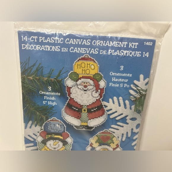 Design Works Santa SNOWMAN Reindeer Cross Stitch Ornament Kit #1402 SEALED - Picture 2 of 5